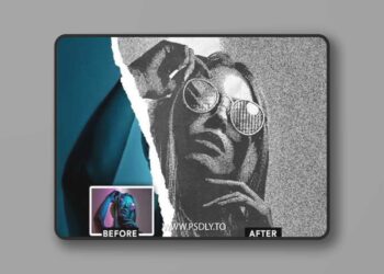 Halftone Torned Photo Effect