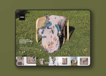 CreativeMarket - Fringed Woven Throw Blanket Mockup 4 - 7400888