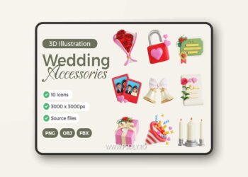 Wedding Accessories 3D Icon Set VGVZ5V2