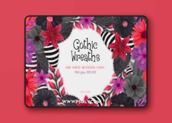 Gothic Floral Wreaths Watercolor Clipart 1467678