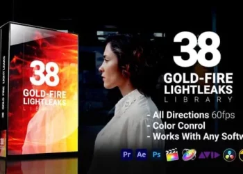 Videohive - 3D Light Leaks - Gold Fire - 56941543