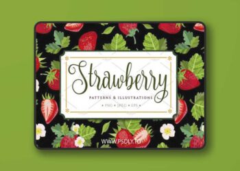 Strawberry Patterns & Illustrations EPS, PNG 2300002