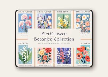 CreativeMarket - Birth Month Flower Market Wall Art 288035907