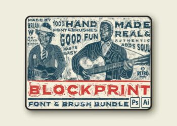 Retrosupply - Blockprint Font & Brush Pack for Adobe Illustrator and Adobe Photoshop