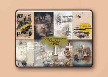 Vintage Typography Collage Papers