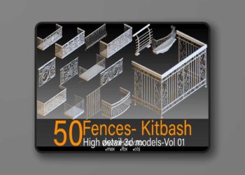 50 Fences- Vol 01- Kitbash- High detail 3d models