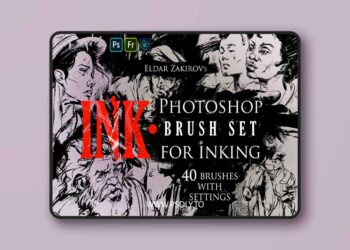 INK. 40 Photoshop Brushes for Inking + Photoshop Action for 100% black.