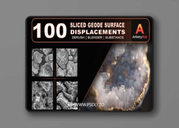 100 Sliced Geode Surface Displacement Maps – 4K | Tileable, Seamless, High-Quality Vol.1
