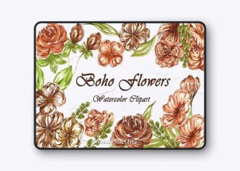 Boho Flowers Watercolor Clipart PNG