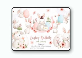 Easter Rabbits and Elements Clipart