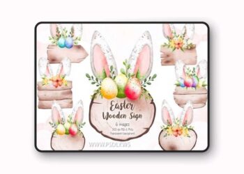 Easter Wooden Sign with Bunny Ear Clipart