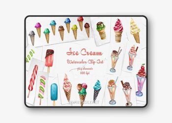 Ice Cream Watercolor Clipart