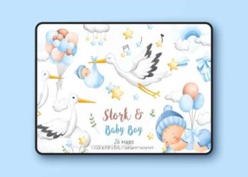 Stork and Baby Boy Clipart